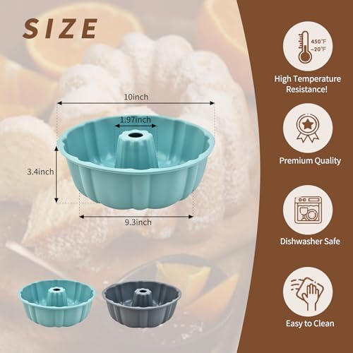 2 Pack Silicone Cake Pan,Jello Moldes Para Gelatinas，10 Inch,Grey+Blue