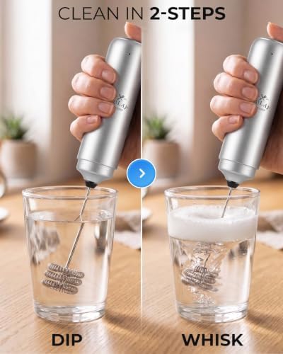 Zulay Kitchen Rechargeable Milk Frother Handheld - Triple Coil Whisk, Electric Coffee Frother, Portable Hand Frother Wand, Drink Mixer for Matcha, Lattes & Cappuccinos, Kitchen Gifts - Silver