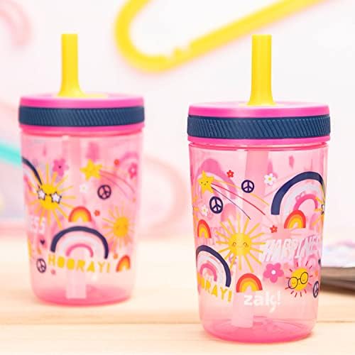 Zak Designs Kelso 15 oz Tumbler Set, (Starpower) Leak-Proof Screw-On Lid with Straw Made of Durable Plastic and Silicone, Perfect Cup Bundle for Kids (2pc Set)