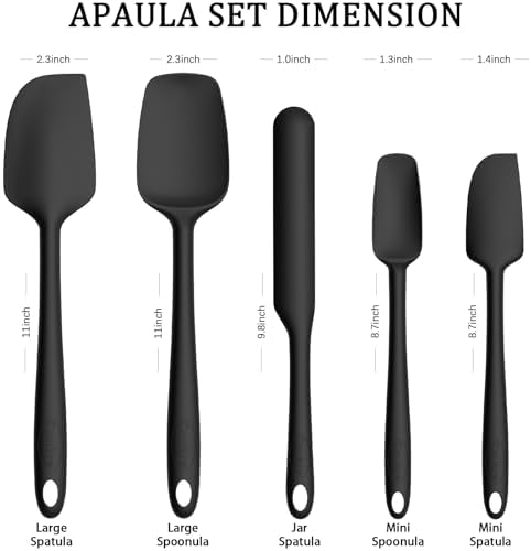 Coukre Silicone Spatula Set of 5,High Temperature Resistant, Food Grade Silicone, Dishwasher Safe, for Baking, Cooking (Pure Black)