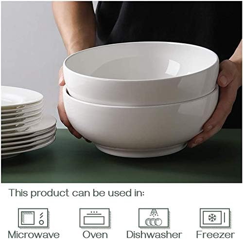 DOWAN Serving Bowls, 90 OZ(9.5") Large Salad Bowls for Entertaining, Side Dishes, Pho, Pasta, Centerpiece Bowls for Dinner Parties, Kitchen Decor, Microwave & Dishwasher Safe, White