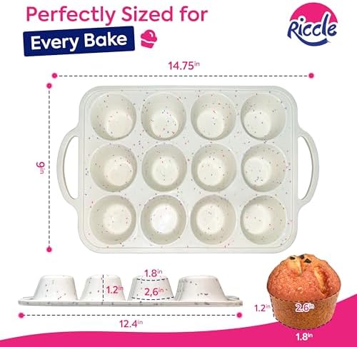 RICCLE Silicone Muffin Pans for Baking with Metal Reinforced Frame, 12-Cup Cupcake Pan, 2 Pcs Muffin Trays for Cupcake Baking, Tray Molds, Oven & Dishwasher Safe, BPA-Free (2 x Standard)