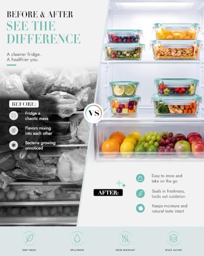 8-Pack Borosilicate Glass Food Storage Containers with Airtight Lids – Microwave, Oven, Freezer Safe, Leak-Proof, BPA-Free – Meal Prep, Baking & Gift Set