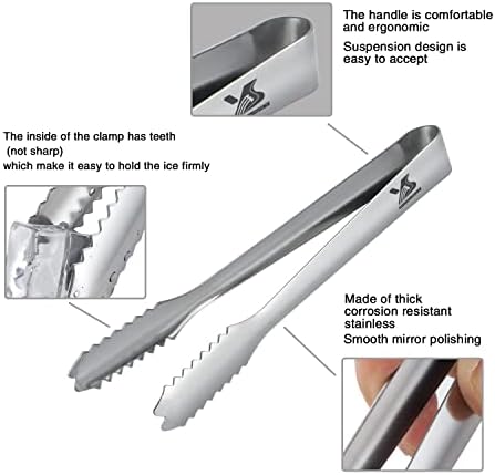 MSY BIGSUNNY 7 inches Ice Tongs for Ice Bucket, Stainless Steel Ice Tongs with Teeth, Small Serving Tongs (Silver)