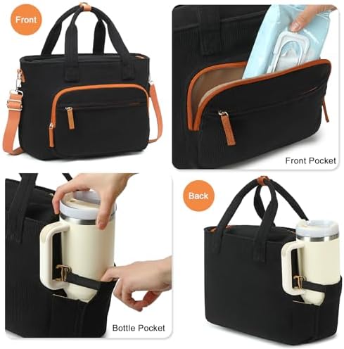 Bluboon Insulated Lunch Box for Work with Cup Holder, Corduroy Lunch Tote