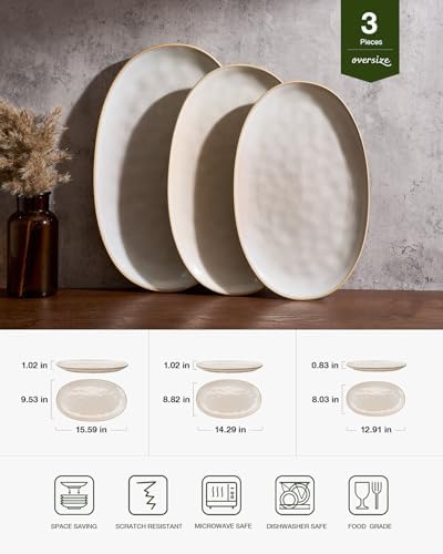 famiware Serving Platters Set of 3 Sizes - Oval, Cappuccino White
