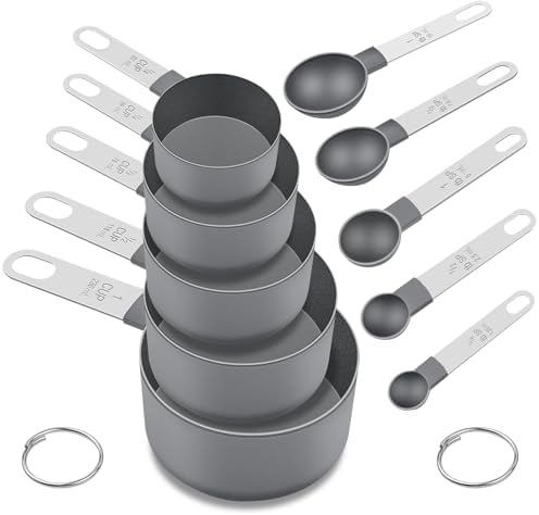 Measuring Cups and Spoons Set, 10-Piece with Stainless Steel Handles, Grey