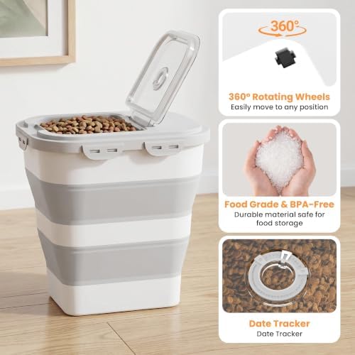 40 Lbs Dog Food Storage Container, Collapsible Cat Food Container