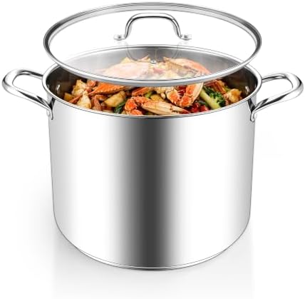 Homikit Large Stock Pot 14 Quart, Stainless Steel Chicken Soup Pot with Lid for Canning Steaming Stewing, Tri-ply Heavy Bottom Cooking Boiling Pasta Induction Stockpot, Dishwasher Safe