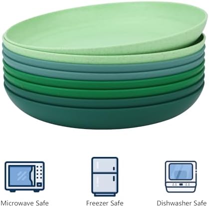 Homienly Dessert & Salad Set - Unbreakable Wheat Straw Plates, 8-10 inch, Reusable (Green Series)
