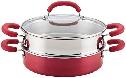Rachael Ray Create Delicious Aluminum Nonstick Steam Set, 3-Quart, Red Shimmer