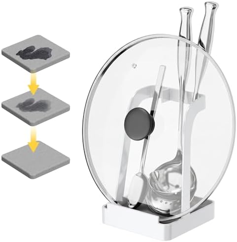 NiHome Pot Lid & Spoon Rest, Diatomite Tray Ladle Holder, Stove Top, White