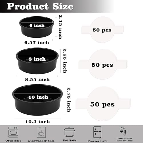 HUAKENER 3 Pack Round Cake Pans, Carbon Steel Pan with Parchment Paper