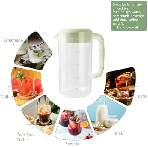 0.6 Gallon 2.5 Litre Clear Plastic Pitcher with Lid, 2 Pack Clear Water Pitchers for Cold Drinks, Iced Tea Jug for Lemonade, Iced Tea, Milk, Juice, Beverages