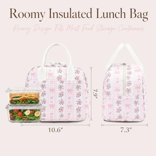 LOVELYWIND Lunch Box for Women, Insulated Lunch Bag, Pink Floral Tote