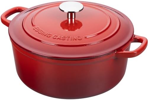 EDGING CASTING Enameled Cast Iron Dutch Oven Pot with Lid, 7 Quart, Round Dutch Ovens, Bread Oven Dual Handles, for Bread Baking, Oven Safe up to 500°F, Red