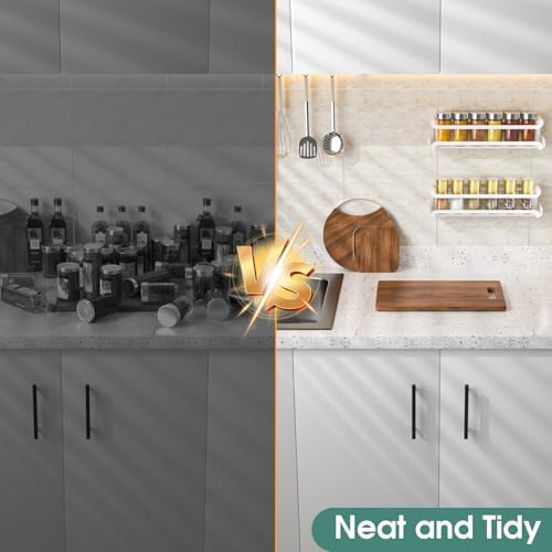 LUCYCAZ 2 Pack Wall Mounted Spice Rack for Spice Jars & Seasonings (White)