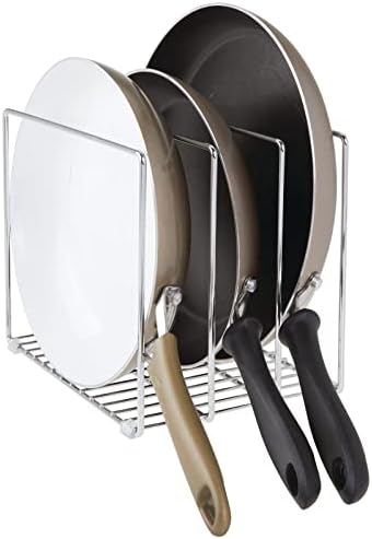 mDesign 3 Slot Tray and Pan Rack — Metal Wire Rack for Pantry and Kitchen Storage — Freestanding Pan Lid Holder Also for Baking Trays and Crockery – Silver