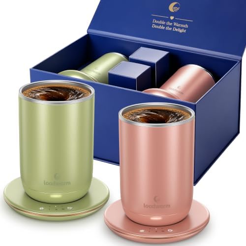 Self Heated Stirring Coffee Mug Set of 2, 10oz Cup with Warmer, RoseGreen