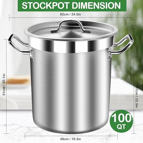 STOCKPOT Extra Large Stock Pot 100 Quart (25Gallon) – Professional Stainless Steel Stockpot with Lid – Heavy Duty Cooking Pot for Commercial Kitchens, Canning, and Outdoor Seafood Boil
