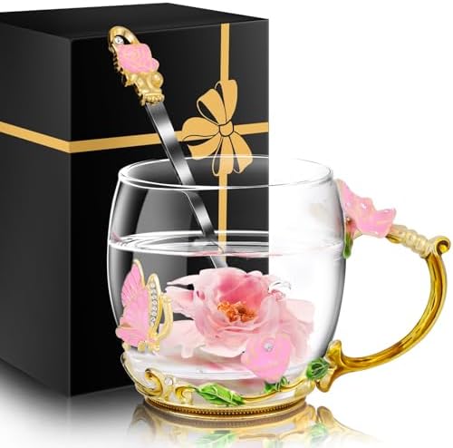 Women Glass Tea Coffee Pretty Cup Cute Mug Tween College Country Girl 18 19 Year Old Birthday Gift Regalos De Cumpleaños Navidad Para Mujer Mama Abuela Mi Novia Maestra 14 Febrero San Valentín Ideas