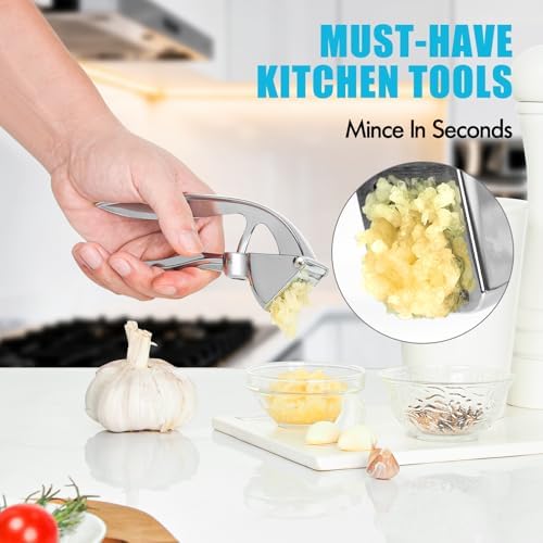 Garlic Press, Premium Metal Garlic Crusher & Mincer Tool, Zinc Alloy