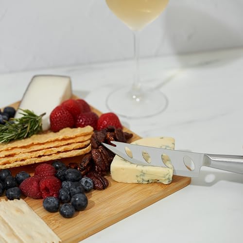 True Appetize Bamboo Cheese Board and Stainless Steel Knife Set, Serving Tray, Charcuterie Boards Accessories for Wedding, Housewarming, 12.5" x 9.75"