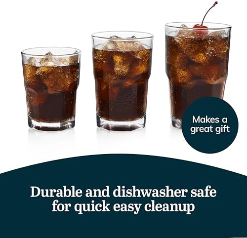 Libbey Boston Tumbler, Rocks, and Juice Glasses, 18 Piece Classic Stackable Glass Cups Set, Versatile, Kitchen Drinking Glasses Set for Everyday Use