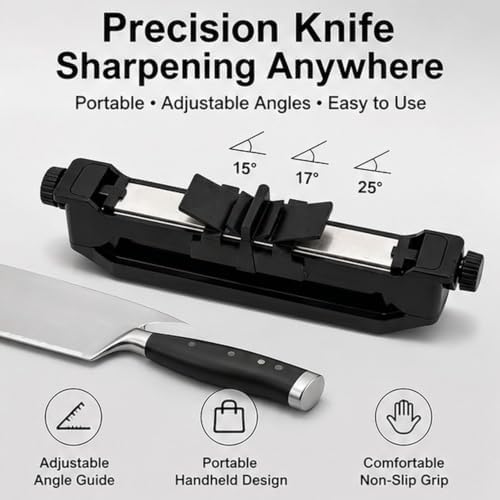 Kenmiso Portable Knife Sharpener, Handheld Angle Guided Knife Sharpener with 15°/17°/25° Adjustable Angles, Comes with 2 whetstones (800/1000 grit + 1500/2000 grit) for Kitchen & Travel (1Pc)
