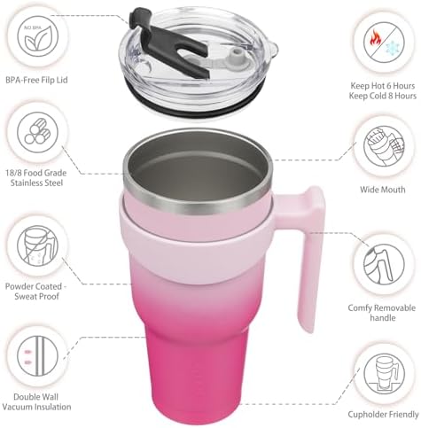 BJPKPK 40 oz Tumbler with Handle & Straw, Insulated Stainless Steel Mug