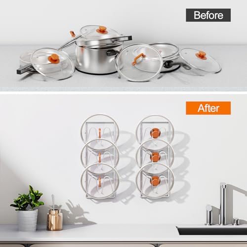Durmmur 2 Pack Pot Lid Organizer, 6-Tier Lid Holder for Cabinet Door & Wall