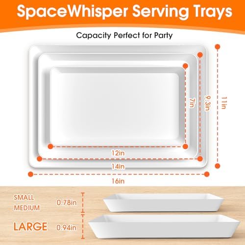 White Plastic Serving Trays 3 Pack, Rectangle Appetizer Platters for Party