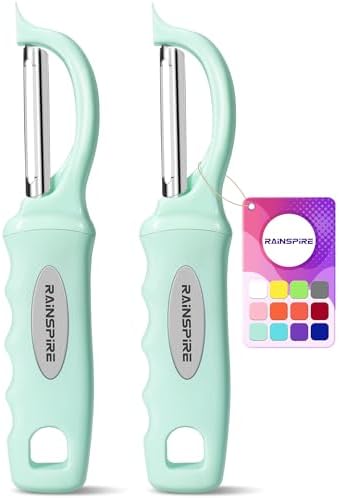 Rainspire Vegetable Peeler Potato Peelers for Kitchen, Sharp Stainless Steel Blades Veggie, Comfortable Handle Fruit Peeler, Carrot Peeler Apple Peeler Dishwasher Safe, Mint Green, 2-Pack