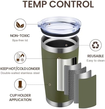 MEWAY 20oz Tumbler Cup Double Wall Vacuum Insulated Travel Mug Bulk, Stainless Steel Tumblers with Lid and Straw, Durable Powder Coated Coffee Cups for Cold & Hot Drinks (Army Green, 1)