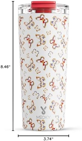 Meoky 24 oz Insulated Travel Coffee Mug: Leak Proof Lid, Jewel Butterfly