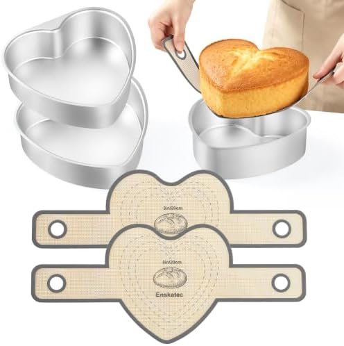 8 Inch Heart Shaped Cake Pan Set with Reusable Silicone Baking Mat（2 Pack）