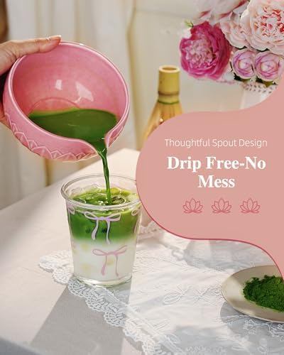 ZENS Premium Matcha Whisk Set, 6pcs Cearmic Matcha Kit & Tools, Pink