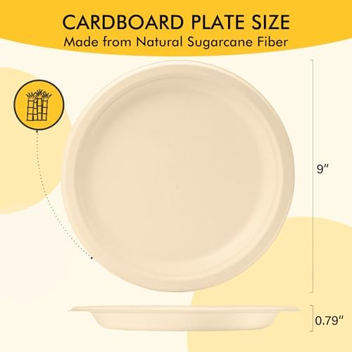 RACETOP Compostable Paper Plates 9 Inch [125 Pack]