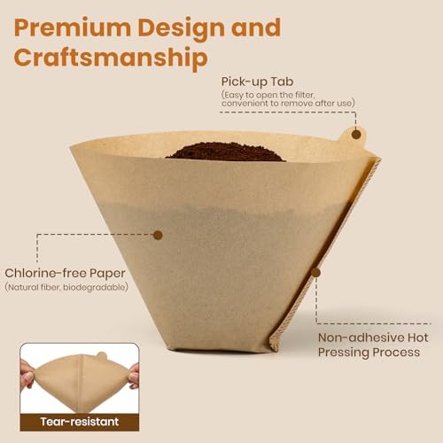 AOZITA #4 Cone Coffee Filters 8-12 Cup, 100 Count Unbleached Natural Coffee Paper Filters, No Blowout, Disposable Coffee Filter for Pour Over and Drip Coffee Maker (Pack of 2)