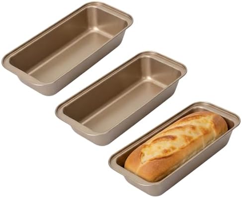 3 Pack Carbon Steel Bread Loaf Pans for Baking, Gold, 6 x 3 Inch