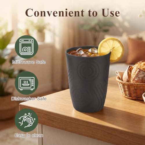 12 oz Drinking Cups, Plastic Kids Cups Set of 6(BlackGrey)