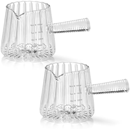 2 PCS Espresso Measuring Cup 6 Oz, Espresso Glass Cups with Glass Handle, Milk Frothing Cup, Espresso Cup for Coffee, Milk, Tea or Maple Syrup Serving (Pure Transparent Color)