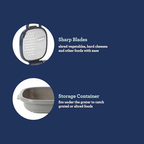 Oster Bluemarine Flat Grater Set – Stainless Steel Food Grater with Storage Container and Lid, Compact Kitchen Tool for Cheese, Veggies, Carrots