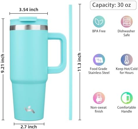 Konokyo 30 oz Insulated Tumbler Water Bottle with Handle, Straw Lid