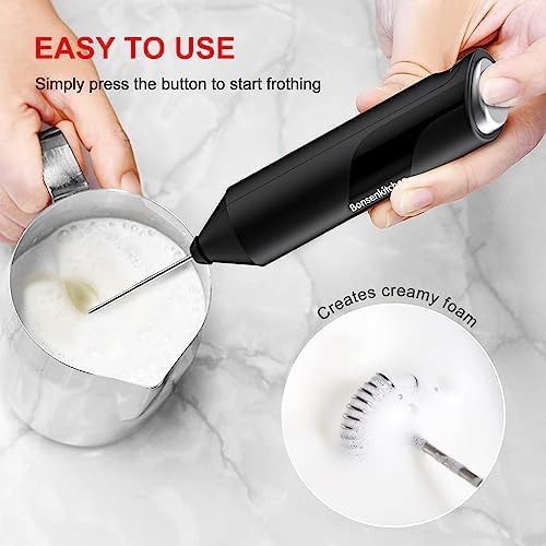 Bonsenkitchen Milk Frother for Coffee, Battery Operated, Black