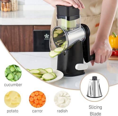 Weltonhm 4 in 1 Large Rotary Cheese Grater Hand Crank (Black 4 Graters)