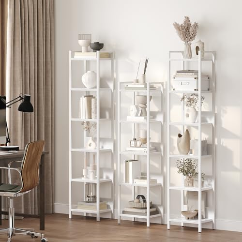 MAHANCRIS Bookshelf, 5-Tier Bookcase, Standing Book Shelf for Small Space, Storage Shelf Organizer, for Living Room, Bedroom, Study, Balcony, White BKBW5501