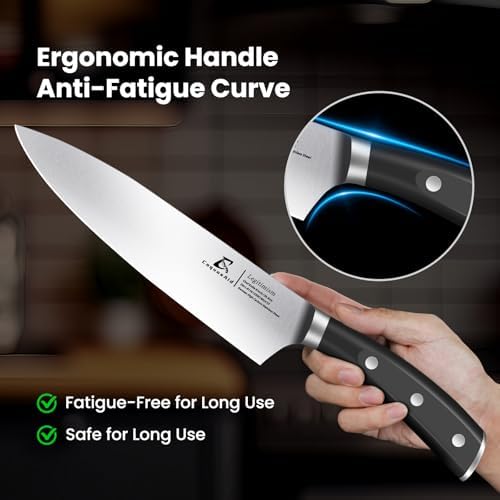 CoquusAid 15-Piece Kitchen Knife Set with Rubber Wood Block, New Upgrade