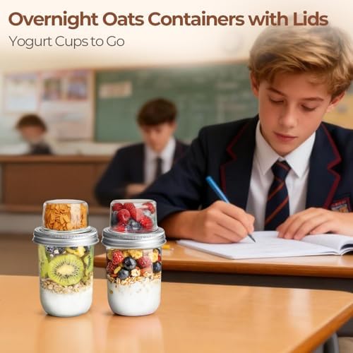 ComSaf Overnight Oats Containers with Lids, 16 oz Glass Mason Jars, 2 Pack