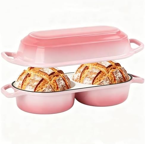 Mini Double Dutch Oven For Sourdough Bread Baking, 2.2QT Enameled Cast Iron